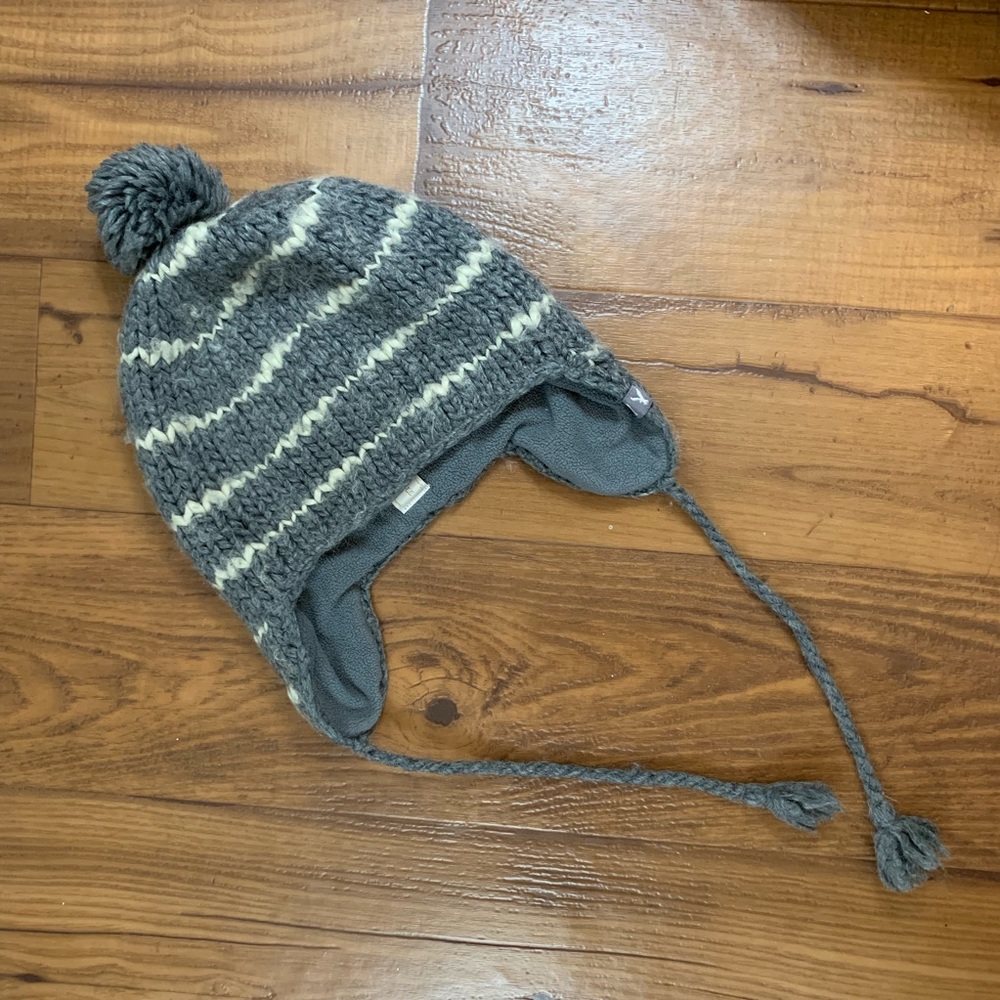 Grey and White Pom Pom Winter Hat